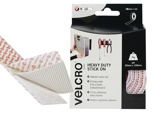 [VEL60242] VELCRO Brand Heavy-Duty Stick On Tape 50mm x 1m White