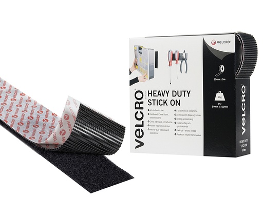 [VEL60243] VELCRO Brand Heavy-Duty Stick On Tape 50mm x 5m Black