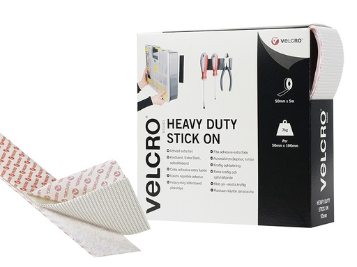 [VEL60244] VELCRO Brand Heavy-Duty Stick On Tape 50mm x 5m White