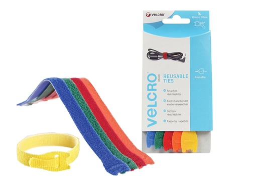 [VEL60250] VELCRO Brand ONE-WRAP Reusable Ties (5) 12mm x 20cm Multi-Colour