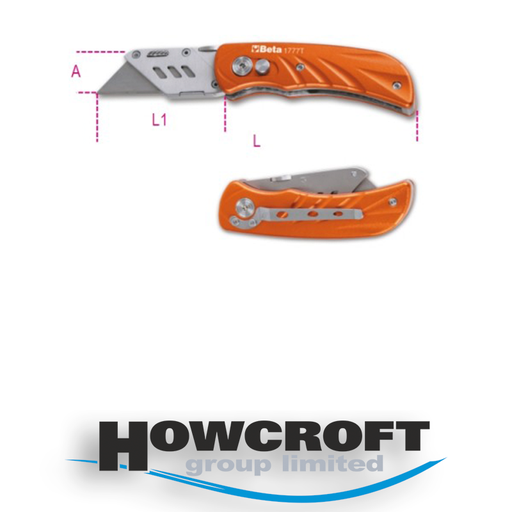 [Beta 017770030] 1777T Foldaway Knife With Trapezoidal Blade, Aluminium Handle 5 Spare Blades 