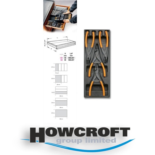 [T145] Beta Tools T145 4pc Circlip Pliers Set Hard Tray for Roller Cabs 024240145