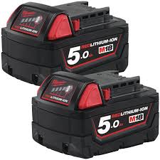 [HIS-211605] Milwaukee M18B5 - 18V 5.0Ah Red Lithium-Ion Battery (Pack of 2)