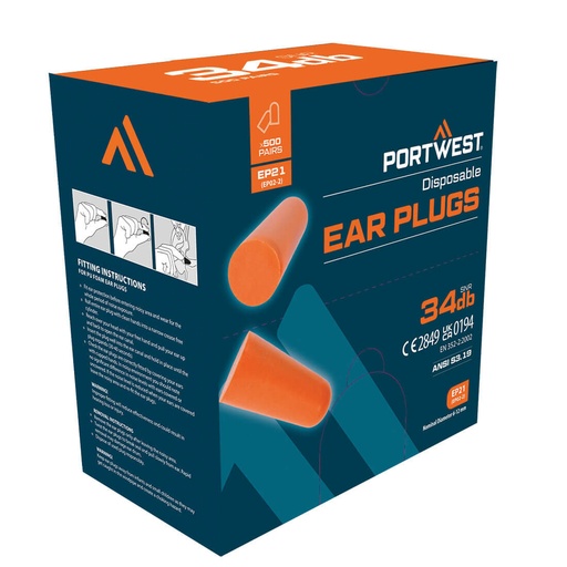 [EP21ORR] Portwest EP21 - Ear Plug Dispenser Refill Pack (500 Pairs) Orange