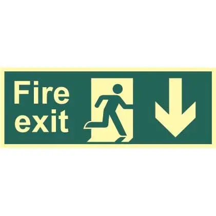 [HIS-216991] Fire Exit Sign - Arrow Down - 300x100mm - 1.3mm Photoluminescent PVC