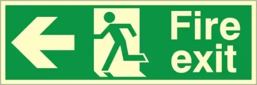 [HIS-216992] Fire Exit Sign - Arrow Left - 300x100mm - 1.3mm Photoluminescent PVC